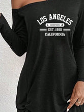 Women's Black Diagonal Shoulder Long Sleeve Simple Top Daily Casual Comfort, Simple Letter Printing, Machine Washable